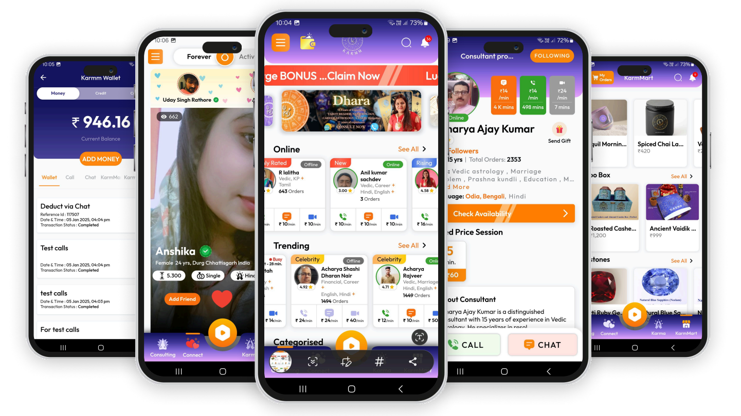 KARMM astrology and connect mobile app — live video consultation screen
