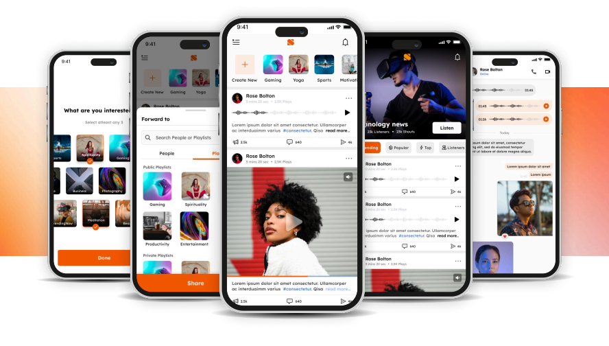 Social media application — interests feed, stories and audio rooms